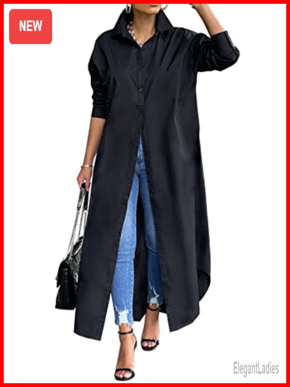 Women's Cotton Blend Button Down Maxi Shirt Dress Long Sleeve Casual